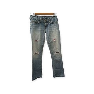 Abercrombie & Fitch Distressed Straight Leg Jeans - Blue with pink Bandana Inset